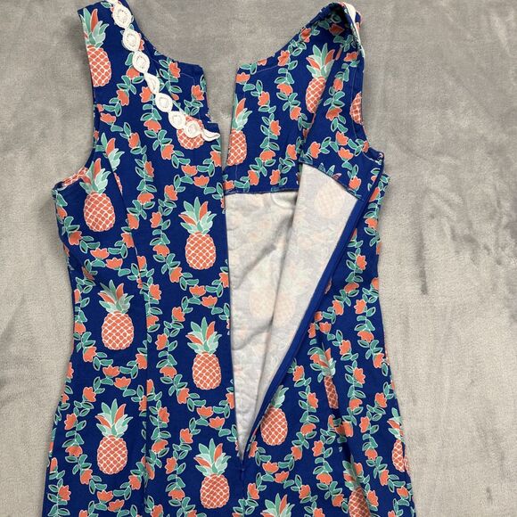 Crown & Ivy Women’s Size 8 Blue Pineapple Print Sleeveless Sheath Dress Lace Tri - Picture 8 of 8